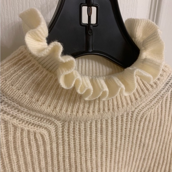 Sandro | Mike Ruffle-Trimmed Wool-Blend Sweater | Cream | Size 1 (US S) - Picture 5 of 10